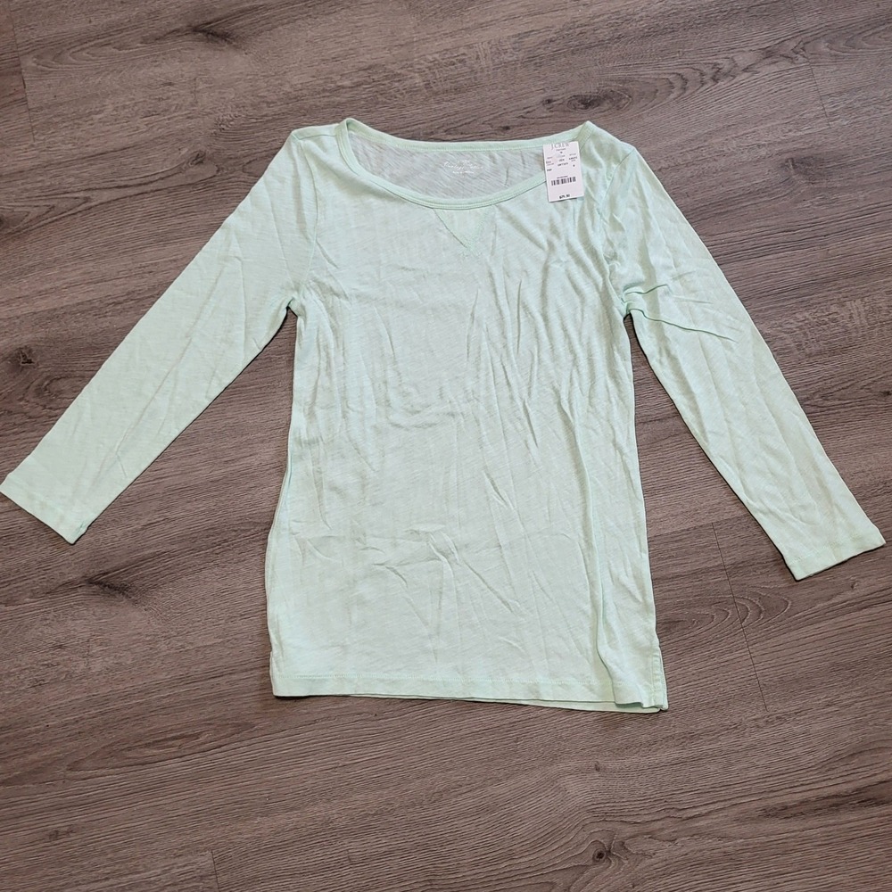 J.Crew Womens Mint Green Vintage Cotton Long Sleeve Tee Summer Small Casual NEW
